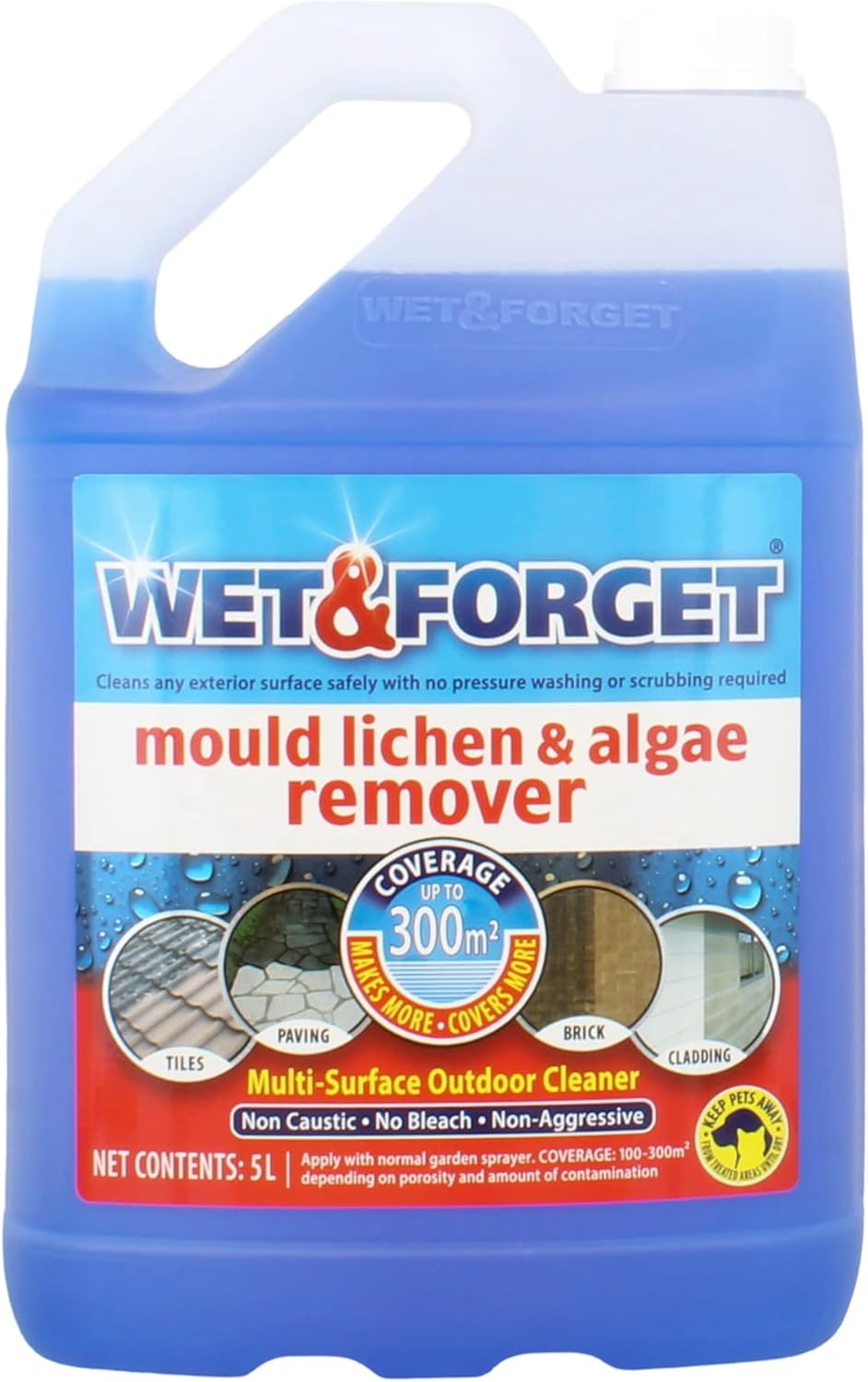 Wet & Forget Mould, Lichen & Algae Remover, Outdoor Patio Cleaner, Black Spot Remover, Bleach Free, 5L