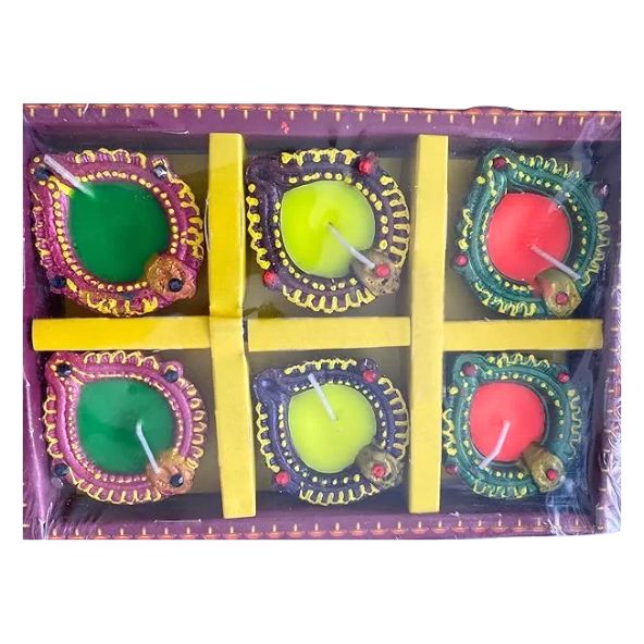 Diyas for Diwali Decoration | Hand Painted Clay Mitti Diya | Lanterns for Diwali Decoration | Decoration Terracota Diya | Handmade Colourful Terracota Diyas - Pack of 6