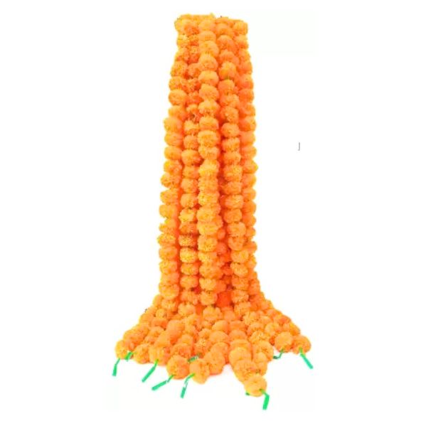 Light Orange Marigold Flower Garlands - Pack of 5