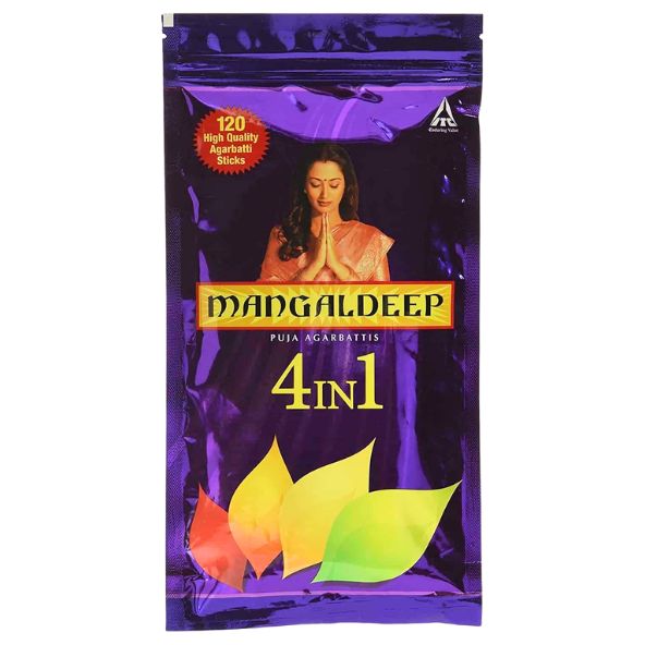 Mangaldeep 4 in 1 Agarbatti Ziplock - 120 Sticks (Pack of 1)