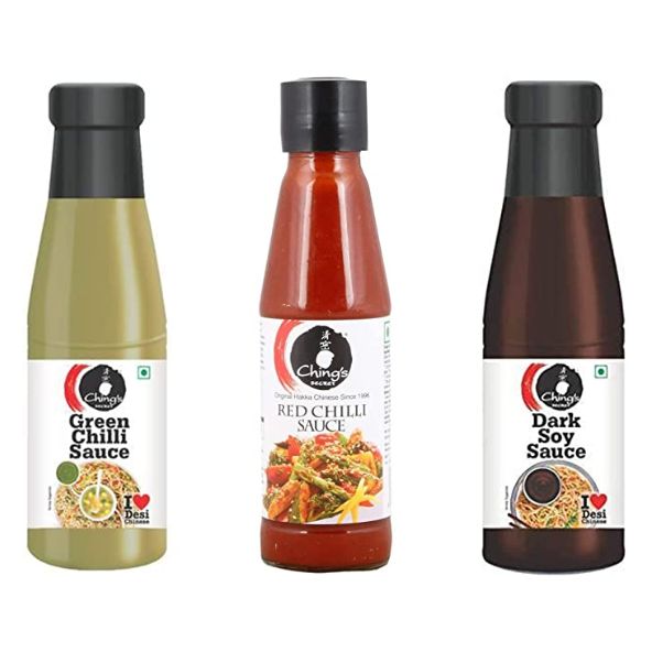 Ching’s Set of 3 Sauces Green Chilli Sauce 190g / Dark Soy Sauce 200