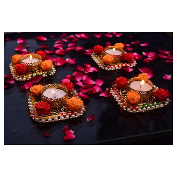 Diwali Tealight Holder set of 4, including Tealights, Gift Packed, Puja Items