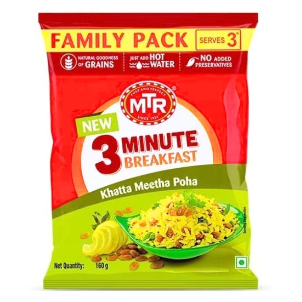 MTR Khatta Meetha poha 3 Minute Breakfast 160g (Pack of 3) – Sweet, Tangy and Spicy in Taste Flattened Rice