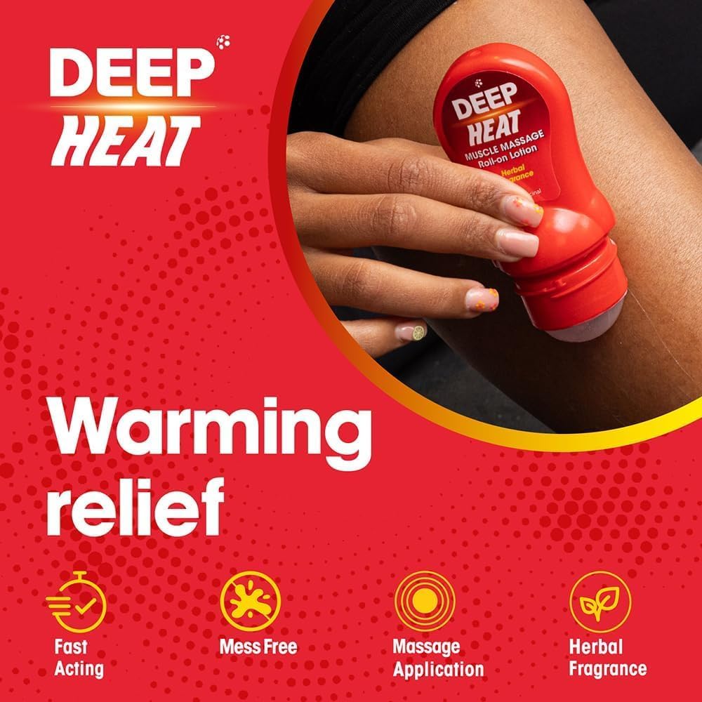Deep Heat Muscle Massage Roll-On Lotion 50ml pack of 3