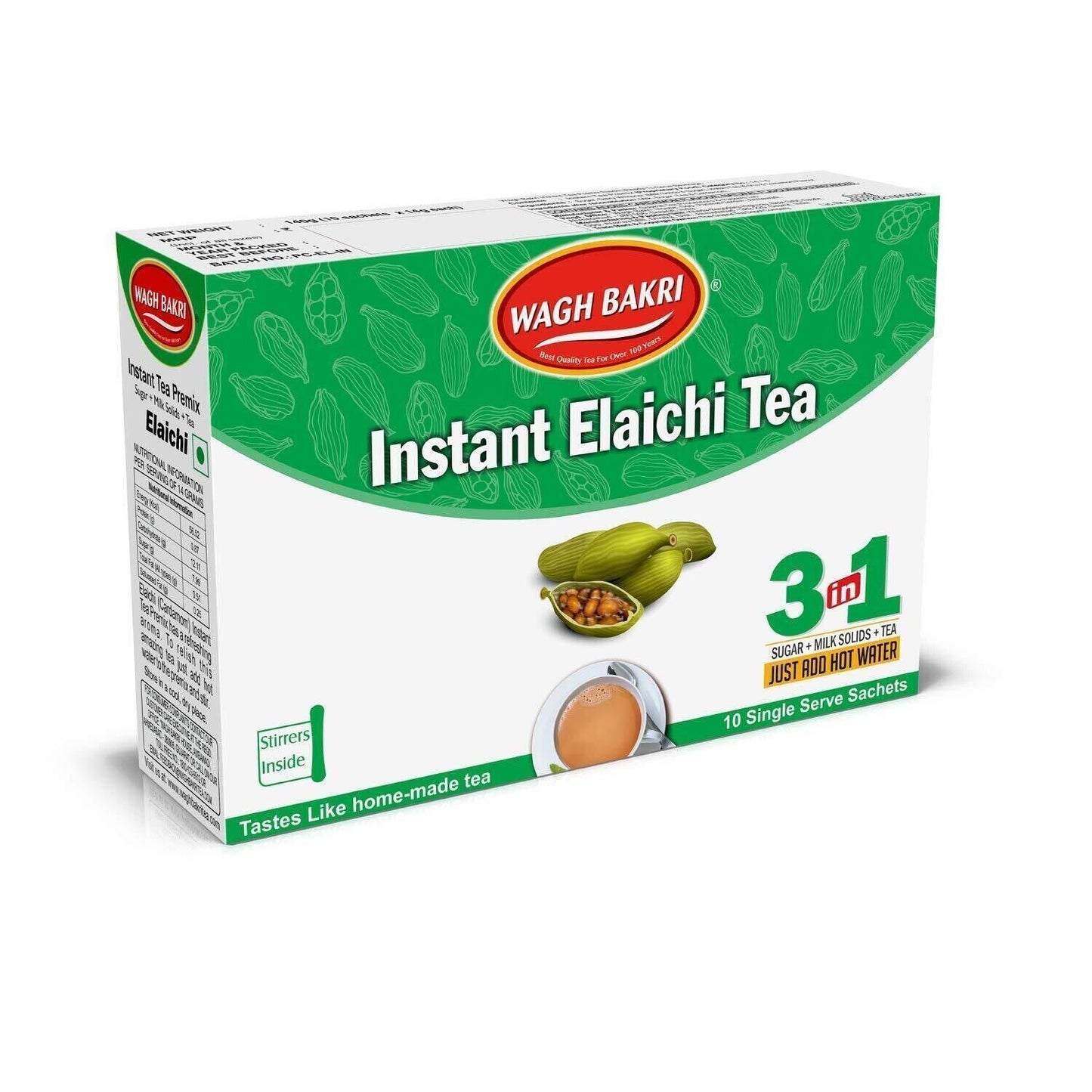 Wagh Bakri 3 in 1 Instant Tea Premix (Cardamom) (10 Sachets)